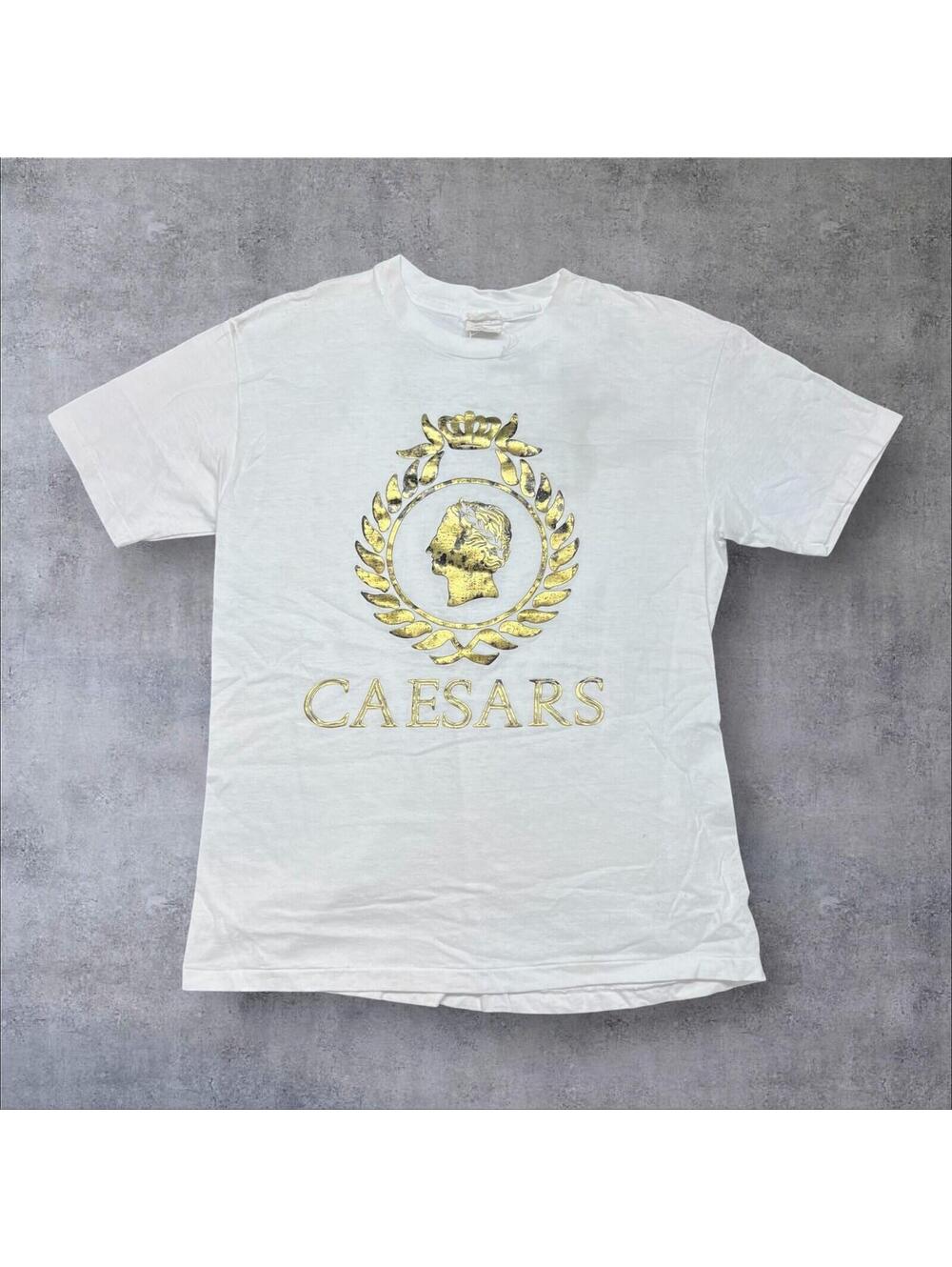 Vintage 90s Caesars Palace Destination Center Graphic Logo Mens White Tee Medium